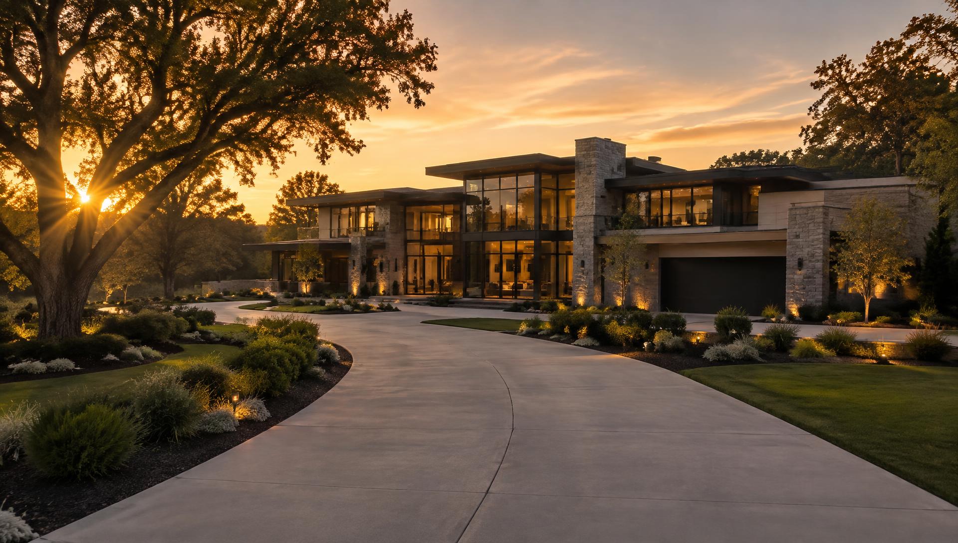 Contemporary luxury estate at golden hour